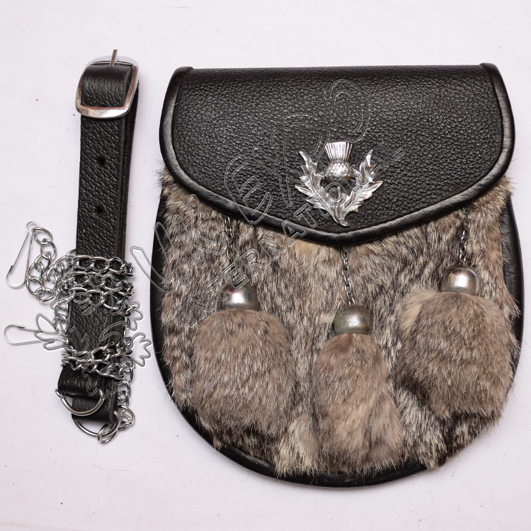 Gray Color Rabbit Fur Leather Sporran