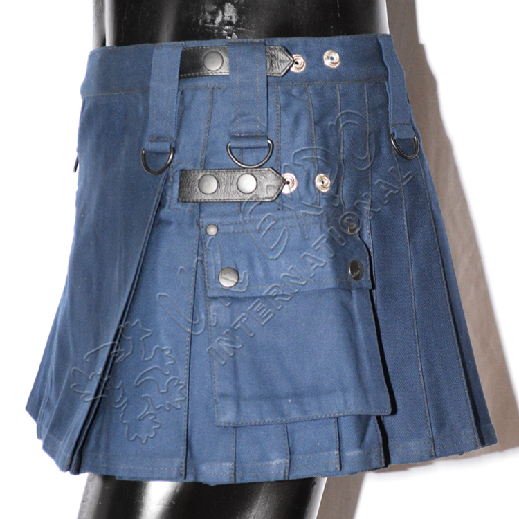 Womens Utility Kilt navy New four leather strapsShort lenght 15 inches ...
