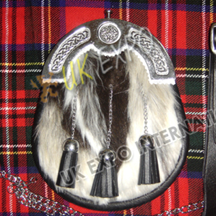 Artificial Multi Color Fur with leather Tessels with Celtic Badge center of cantle