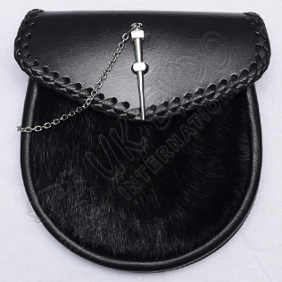 Black color Cow Skin with Chain Lock Edge Corner hand Made Knot work without tessels