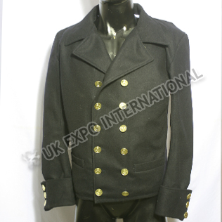 Black Color Double Breast Wool Coat with Anchor Buttons