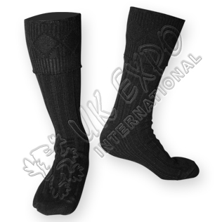 Rhombus Cuff Black Color Kilt Woolen Socks