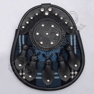 Celtic Clan Ramsay Blue Tartan Leaf With Knots Leather Semi Dress Sporran