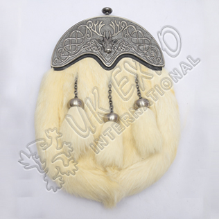 Full Dress Antique Stag Cantle White Rabbit Fur Sporran