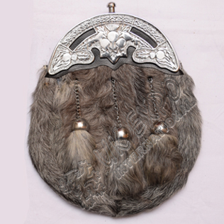 Gray Rabbit Fur Sporran with Celtic Cantle