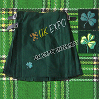 Green Irish Kilts with Shamrock Embroidery