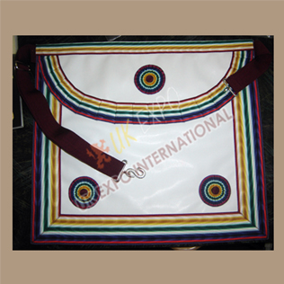 Masonic Bag White Leather Multi Color Ribbon and marron Strap 3 rosetts