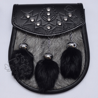 Multi Gray and black fur tessels semi dress Sporra