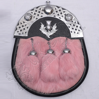 Pink Color Rabbit Fur with 3 tessels