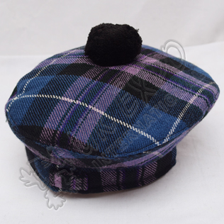 Pride of Scotland Tartan Military Bonnet Hat with Black Pom Pom