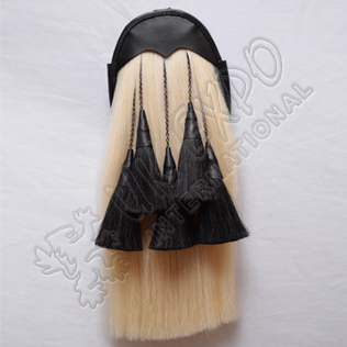 Regimental White Horse Hair Sporran with 5 Black Hair Tassels