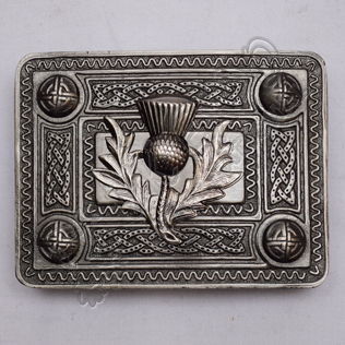 Scottish Antique Celtic Design Kilt Buckle With Thistle Badge