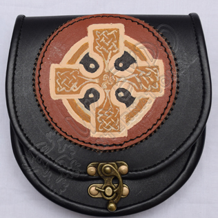 Scottish Black Leather Celtic Design Sporran
