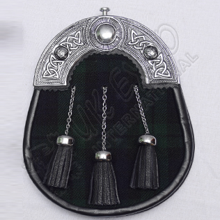 Scottish Black Watch Tartan Sporran with Celtic Design Cantle Black Color Filling
