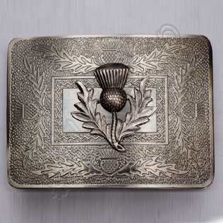 Scottish Brass Antique Thistle Kilt Buckle Black Color Filing With Thistle Badge