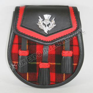 Scottish Wallace Tartan with Black and Red leather Day wear Sporran