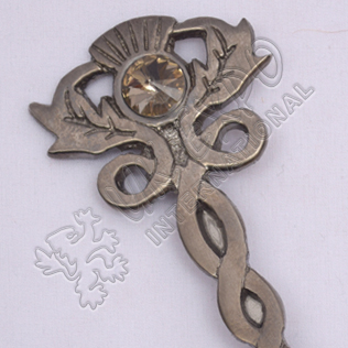 Thistle With Stone Shiny Antique Kilt Pin