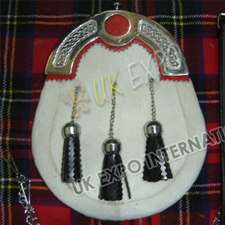 white Goat sking with celtic Cantle with Red Backing
