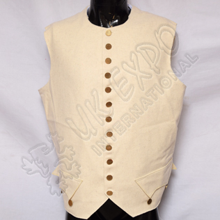 white wool vest with brass buttons