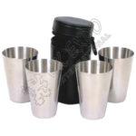 Vintage Leather Cased Nested Chrome Shot Glasses