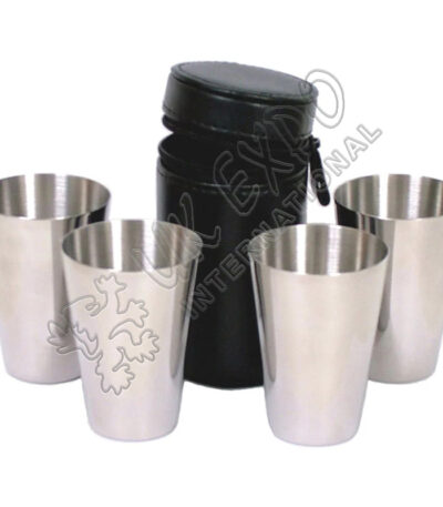 Vintage Leather Cased Nested Chrome Shot Glasses
