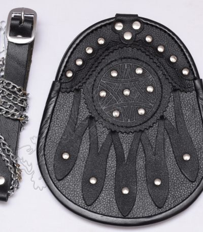Leaf Stud Black Cowhide Leather Sporran