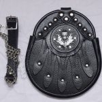 Thistle Chrome Studded Black Leather Sporran
