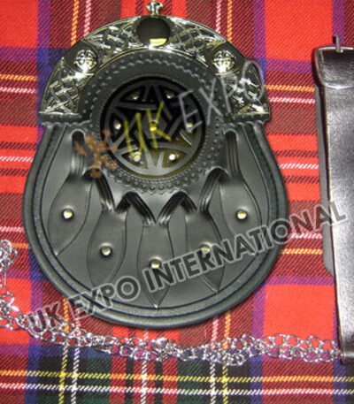 Celtic Brass 5 Leaf Embossed Leather Sporran