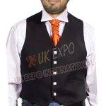 Five Squire Buttons Argyle Vest Pure Barathea Black Fabric