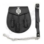 Black Leather Embossed Scottish Thistle Rim Plated Sporran