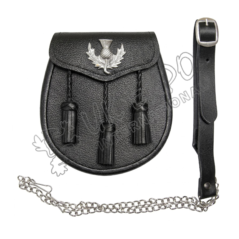 Copyrightbypakleatherjackets Black Leather Embossed Thistle Sporran - Image 1