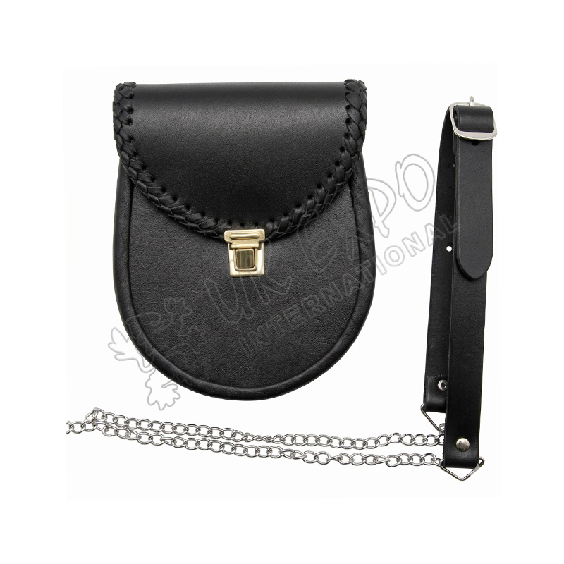 Copyrightbypakleatherjackets Scottish Black Leather Embossed Day Wear Sporran - Image 1