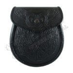 Celtic Embossed Cowhide Black Leather Sporran