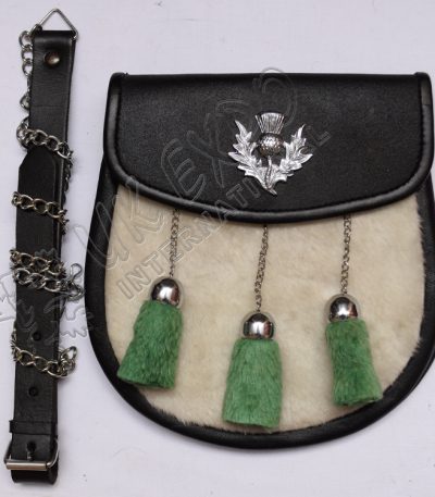 White Leather Frosted Emerald Luxury Faux Fur Sporran