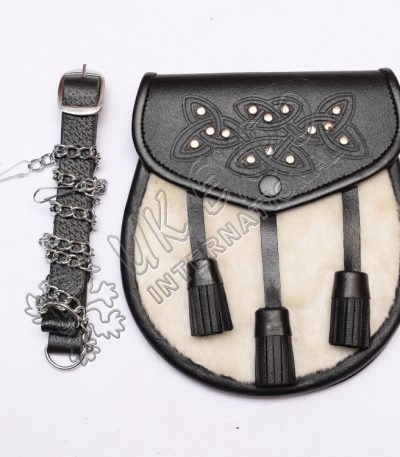Artificial White Skin Embossed Black Leather Sporran