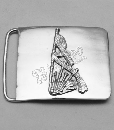 Chrome Buckle With Bagpiper Badge