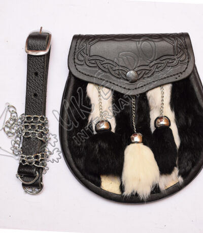 Polar Night Black Rabbit Fur Embossed Leather Sporran