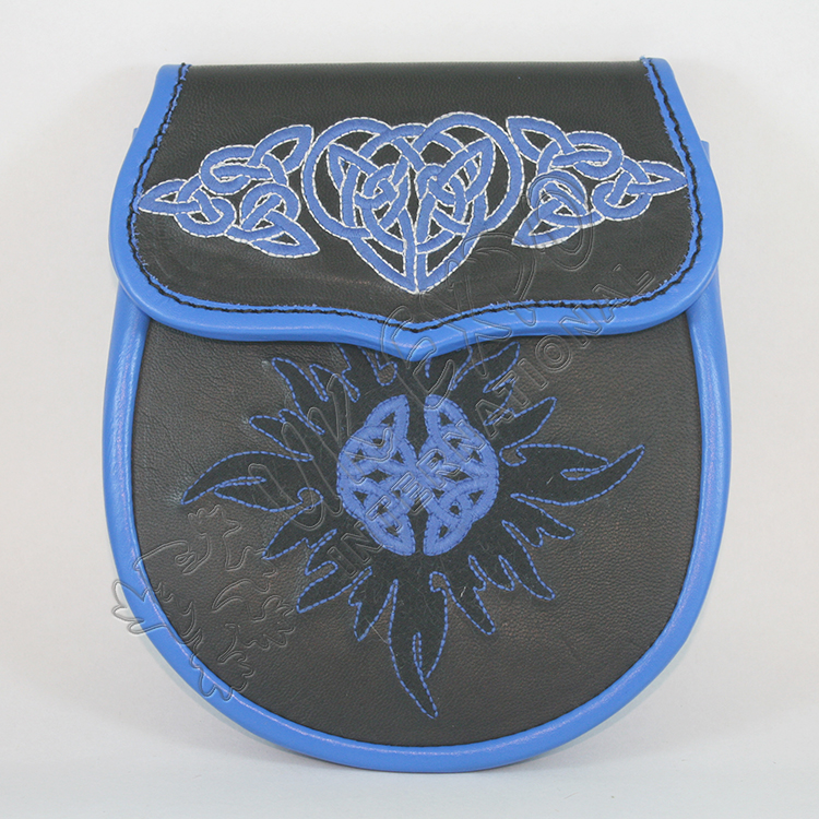 Black Blue Embroidered Leather Sporran