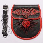 Celtic Embroidered Black Reddish Leather Sporran