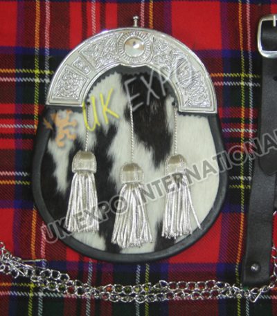 Celtic Black White Cowhide Silk Tassel Sporran