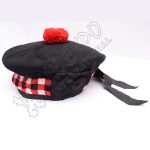 Balmoral Classic Black Hat With Dicing & Bold Red Pom