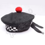 Black Balmoral With Timeless White Dicing & Red Pom