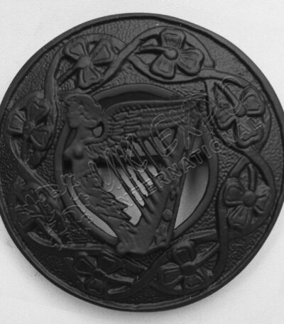 Black Color Coated Shamrock Knot With Irish Harp Brooch