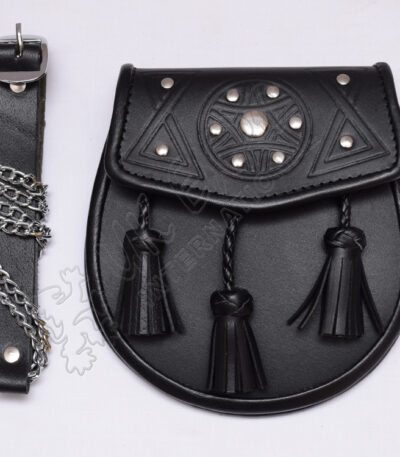 Black Embossed Leather Studded Sporran
