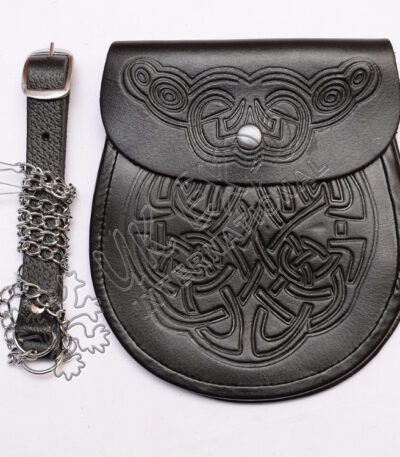 Black Color Leather Semi Dress Embossed Sporran