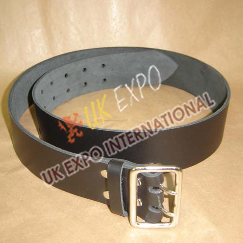 Black Leather Simple Utility Kilt Belt With Double Pin Ruler Buckle
