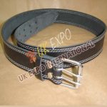 Black Leather Utility Kilt Belt With Double Pin Lock Buckle