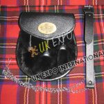 Black Rabbit Fur Wood Thistle Leather Sporran