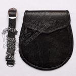 Black Cow Skin Semi-Dress Celtic Embossed Sporran