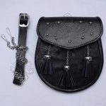 Scottish Flower Embossed Cow Skin Black Leather Sporran